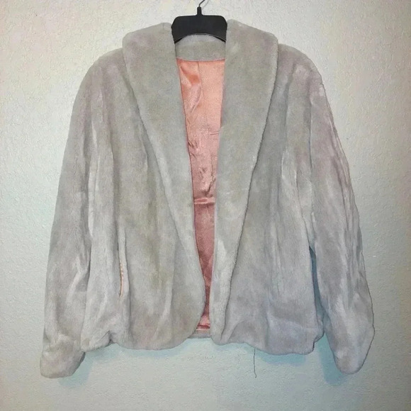 Vintage Ollegro Gray Faux Fur Coat Jacket Size Medium.  - Picture 1 of 12